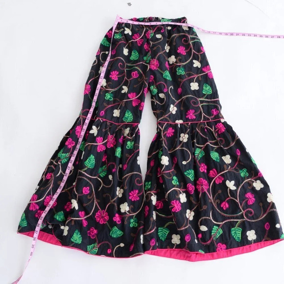 Handmade Black With Neon Pink Floral Bell Bottom Pants Clowncore - Picture 2 of 11